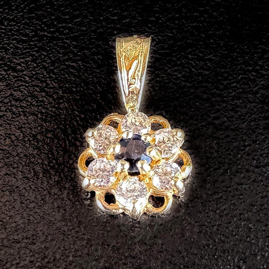 9ct Vintage Sapphire & Cubic Zirconia Cluster Pendant